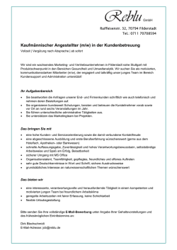 Kaufmännischer Angestellter (m/w) in der Kundenbetreuung