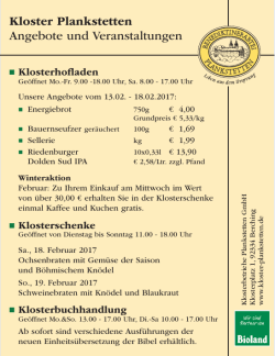 Wochenangebot - Kloster Plankstetten