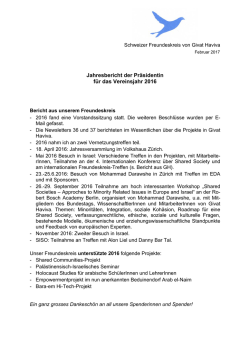 Jahresbericht 2016 unserer Pr&auml;sidentin Ursula Rosenzweig.