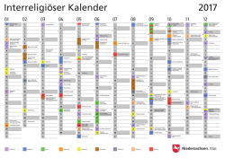 Interreligi&ouml;ser Kalender 2017 - Landesbeauftragte f&uuml;r Migration und