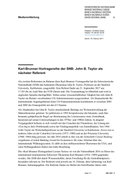 Karl-Brunner-Vortragsreihe der SNB: John B. Taylor als nächster