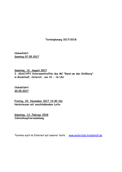 Terminplanung für 2017/2018