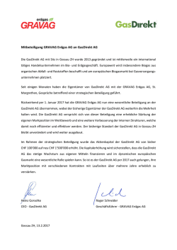 Mitbeteiligung GRAVAG Erdgas AG an GasDirekt AG