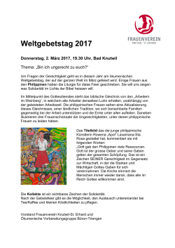 Weltgebetstag 2017 - Frauenverein Knutwil