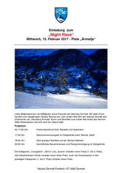 Mittwoch, 15.02.2017: Skiclubrennen "Night Race"