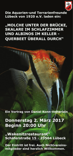 Donnerstag 2. M&auml;rz 2017 Beginn 20:00 Uhr - Aquarien