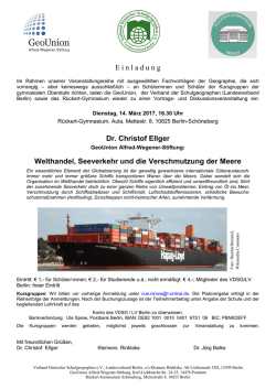 E i n l a d u n g Dr. Christof Ellger Welthandel, Seeverkehr und die