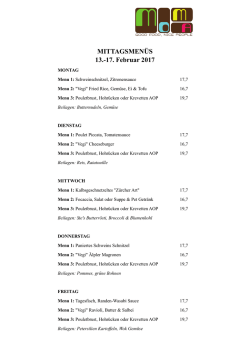 MITTAGSMENÜS 13.-17. Februar 2017