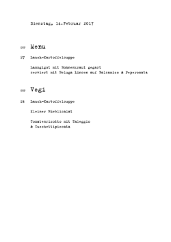 Dienstag, 14.Februar 2017