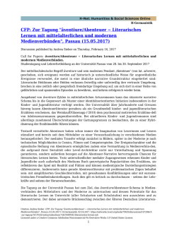 CFP: Zur Tagung "âventiure/Abenteuer − Literarisches - H-Net