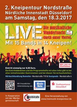 Mit 15 Bands in 14 Kneipen! 2. Kneipentour Nordstraße am Samstag
