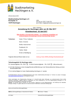 Anmeldung für Hechingen aktiv am 28. Mai 2017