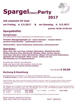 Spargel(tour)Party 2017 mit unserem DJ Uwe am Freitag, 5.5.2017