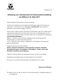 Einladung zum Jahreskonzert mit Instrumentenvorstellung am