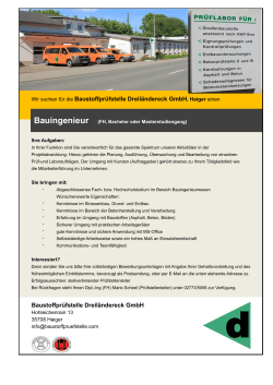 Wir suchen für die Baustoffprüfstelle Dreiländereck GmbH, Haiger