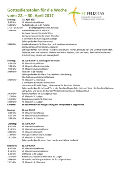 Gottesdienstplan f&uuml;r die Woche vom: 11. &ndash; 19.Februar 2017