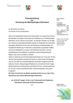 Presseeinladung zur Gründung der Metropolregion Rheinland