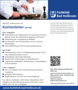 Küchenleiter (m/w) - Fachklinik Bad Heilbrunn