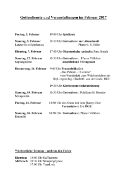 Gottesdienste und Veranstaltungen im Februar 2017