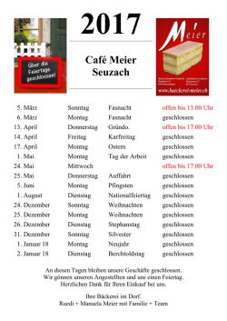 Öffnungszeiten über die Feiertag 2017