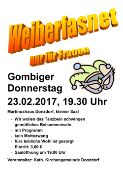 Gombiger Donnerstag 23.02.2017, 19.30 Uhr