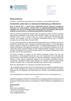 Medienmitteilung von TI Schweiz - Transparency International