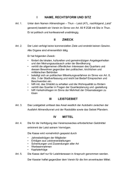 I NAME, RECHTSFORM UND SITZ II ZWECK III LEISTGEBIET IV