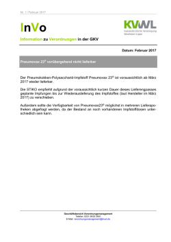 Pneumovax 23® vorübergehend nicht lieferbar