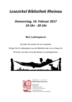 Lesezirkel Bibliothek Rheinau Donnerstag, 16. Februar 2017 19 Uhr