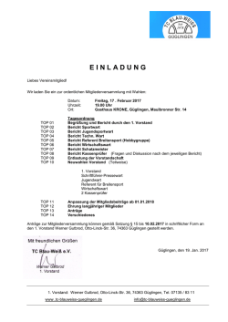 einladung - TC Blau - Weiss G&uuml;glingen eV