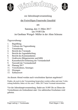Jahreshauptversammlung am 11.03.17