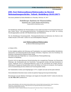 JOB: Zwei Doktorandinnen/Doktoranden im Bereich - H-Net