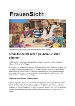Artikel Frauensicht - Schon kleine Mädchen glauben, sie seien