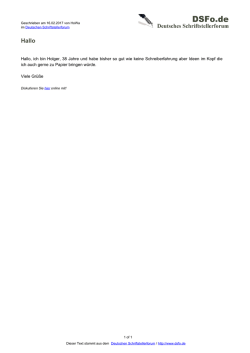 Hallo, ich bin Holger, 38 Jahre und habe bisher so gut wie keine