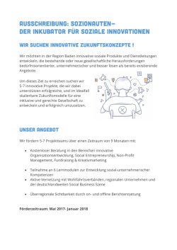 AUSSCHREIBUng: Sozionauten- Der INKUbator für Soziale