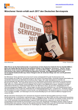 Münchener Verein erhält auch 2017 den Deutschen Servicepreis
