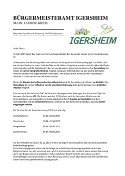 Infobrief zur Ferienbetreuung