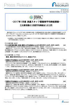 2017年1月度 派遣スタッフ募集時平均時給調査