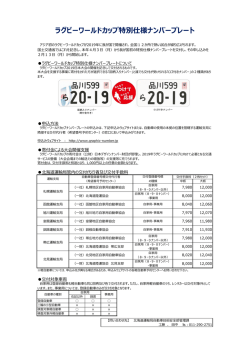 ラグビーワールドカップ特別仕様ナンバープレート