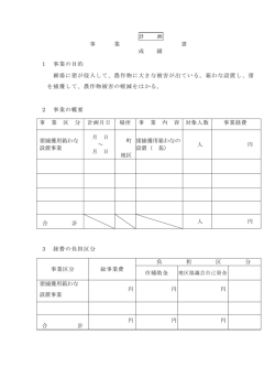 計 画 事 業 書 成 績 1 事業の目的 圃場に猪が侵入して、農作物に大きな