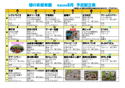 椋の実保育園 平成28年8月 予定献立表