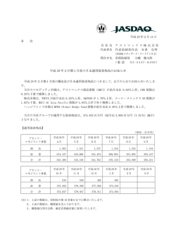 平成29年3月期1月度の月末運用資産残高のお知らせ