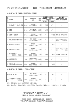 フレミラ はつらつ教室 一覧表 (平成29年度・4月開講分） 宝塚市立老人