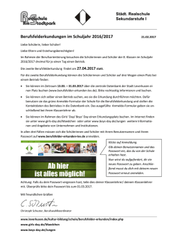 Berufsfelderkundungen im Schuljahr 2016/2017