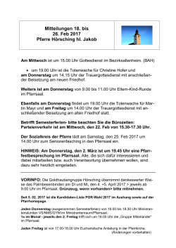 Mitteilungen 18. bis 26. Feb 2017 Pfarre Hörsching hl. Jakob