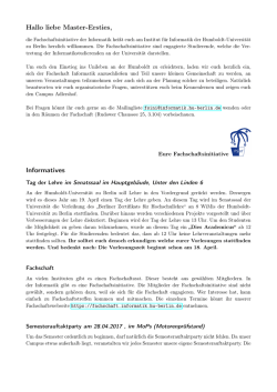 Informationsschreiben f&uuml;r Masterstudierende im 1. FS