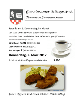 Donnerstag, 2. M&auml;rz 2017