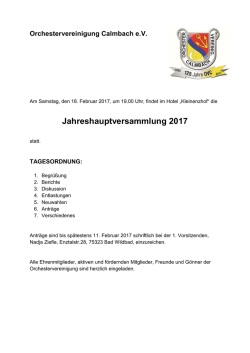 Einladung zur Jahreshauptversammlung am 18. Februar 2017