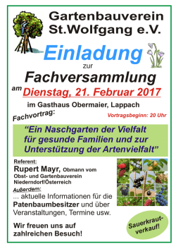 Fachversammlung am 21.02.2017 - Gartenbauverein St. Wolfgang eV