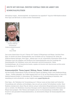 Heute mit der WAB: Zweiter Vortrag &uuml;ber die